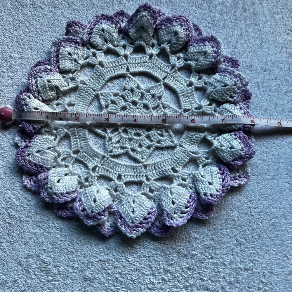 U13.5in Doily Set Pink Purple Gold Handmade Crochet Beaded